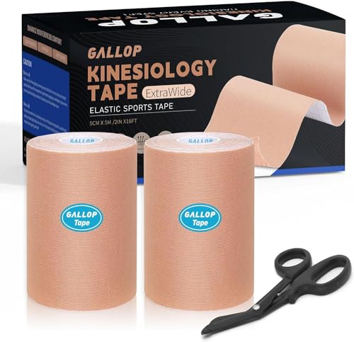 GALLOP Kinesiology Tape 4-Inch Wide – 2 Rolls (16.4ft Each) + Scissors – Waterproof, Latex-Free Athletic Muscle Support Tape for Workout & Sports