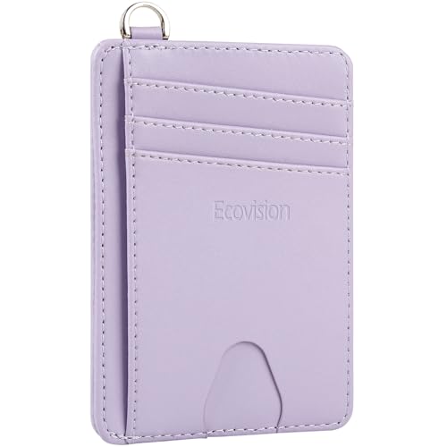Slim Minimalist Front Pocket Wallet, RFID Blocking Credit Card Holder Wallet with Integrated D-Shackle for Men Women - color: Cowhide Violet