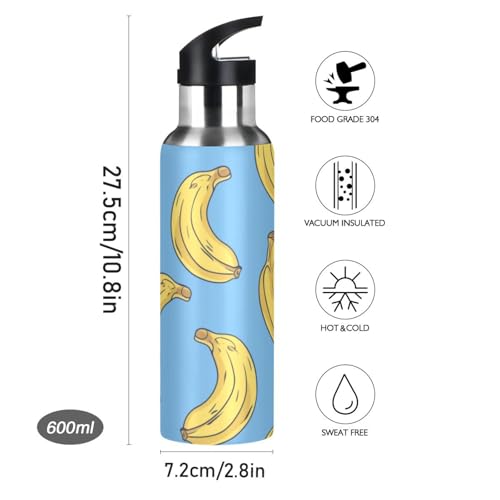 OTVEE Banana Water Bottle Sports Water Bottle Insulated Stainless Steel Hot Cold Water Mug with Straw Lid & Handle for Sports Gym 20 oz - color: Banana