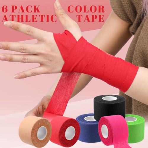 Geiserailie 6 Rolls Pre Wrap Wrist Tape Colorful, 1.5"x10 Yards No Residue