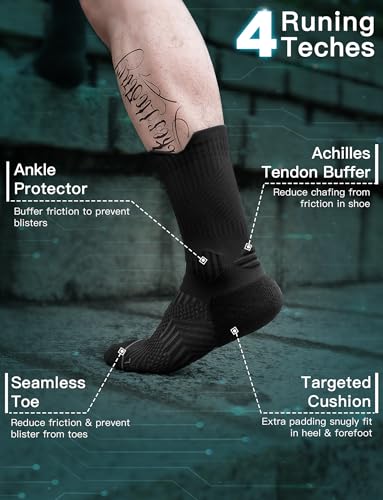 Juclise Men's Compression Running Crew Socks, 3 Pairs - color: Classic Black, size: Medium