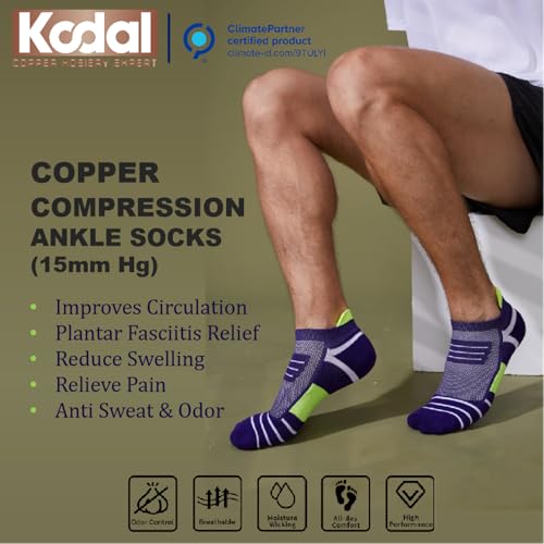 Kodal Copper-Infused Ankle Compression Running Socks Cushioned Perfect Fit - color: Purple/Yellow-5 Pairs, size: 6-11