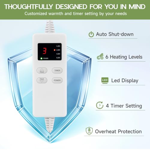 Heating Pad for Full Body Pain Relief 6 Heat Levels 4 Timers Soothes Back, Waist, Neck & Leg Aches Moist Machine Washable Holiday Wellness Gift - color: Green, size: 12'' x 24''