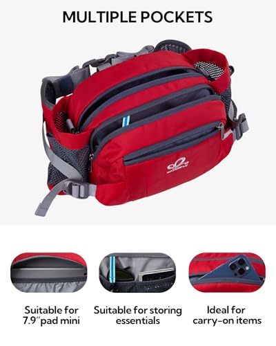 WATERFLY Fanny Pack Waist Bag: Fannie Pack 2 Water Bottle Holders Lumbar Belt Hiking Walking Running Jogging Camping Large Woman Man (Bottle Not Included) - color: Red