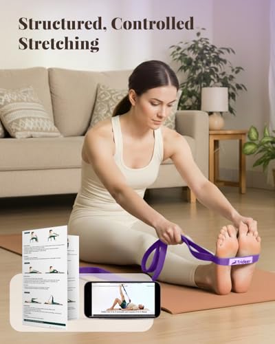 Trideer Stretching Strap with Loops for Physical Therapy,Non-Elastic - color: Purple