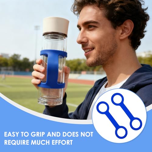 2 Pack Water Bottle Accessories Carrier Grip, Non-Slip Silicone Handle Strap Makes Any Bottle Handheld, Soft Band Holder for Gym During Workouts (Blue 2pcs) - color: Blue 2pcs
