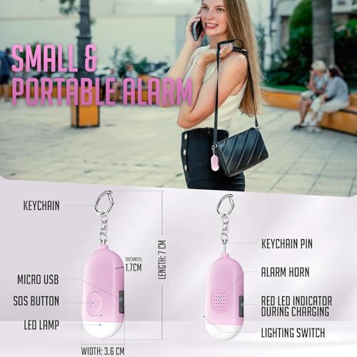 Personal Safety Alarm - 3-Pack - Rechargeable - Strobe LED Flashlight - SOS Emergency Loud Alarm - Self-Defense Keychain - for Women, Students, Kids, and Seniors (White, Pink, and Black - color: White&Pink&Black