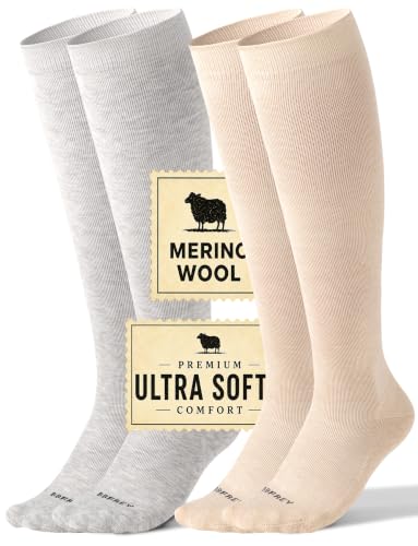 Silky-Soft Merino Wool Compression Socks 15-20 mmHg for Women & Men 2 Pairs - color: 2 Pairs - Earth Tone, size: Small-Medium