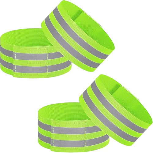 VVS 4 Pack of High Visibility Reflective Bands Wristbands for Cycling Running Arm Wrist Ankle Bands Leg Straps and as Bike Pants Cuff Clip