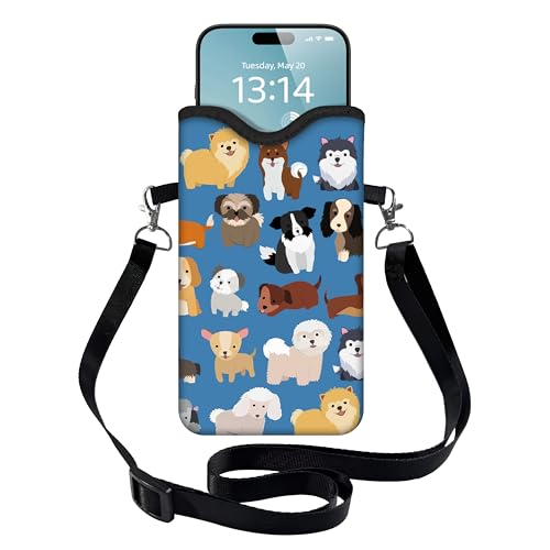 Men Women Phone Sleeve Pouch Case Bag with Crossbody Strap/Neck Lanyard for iPhone 17/16/15 Pro Max, Air, 16/15 Plus, 16e; Blue - color: Blue