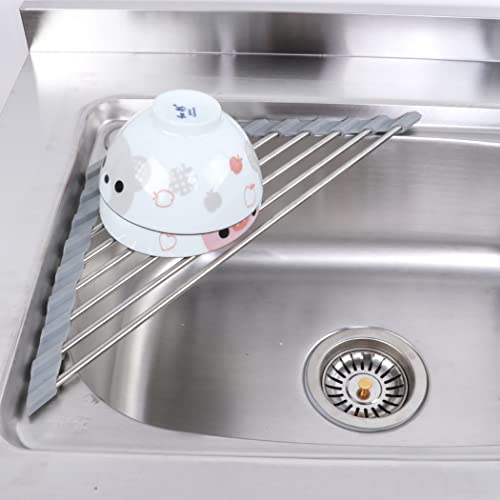 Ahyuan Roll up Dish Drying Rack Over The Sink Kitchen Roll up Sink Drying Rack Portable Dish Drainer Foldable Dish Drying Rack (Warm Gray, Triangle 16.3''X9.4'') - color: Warm Gray, size: Triangle 16.3 inches x 9.4 inches