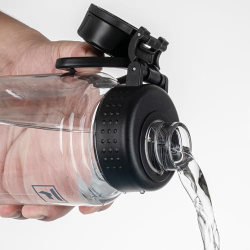 Fanhaw 32oz Clear Plastic Water Bottle with Fast-Flow Lid, Clear&Black - color: Clear&Black
