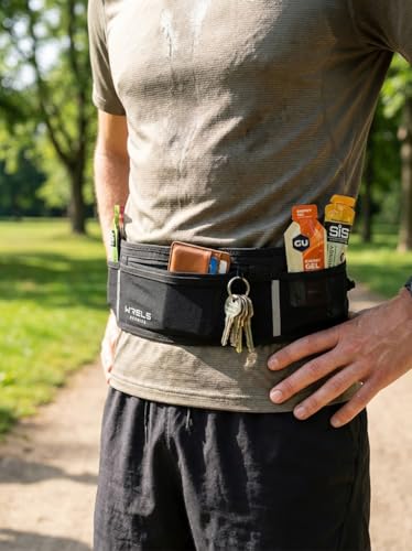 WRELS Hydration Running Belt with TPU Soft Flask 250ml,Breathable Running Belts for Women Men Workout Exercise Fitness Waist Bag Phone Holder For Runner Marathon Jogging - color: Black-S