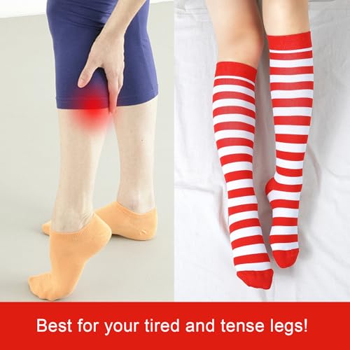 Junely Compression Socks for Women Knee High Striped Polka Dot Stockings - color: A1-red and White
