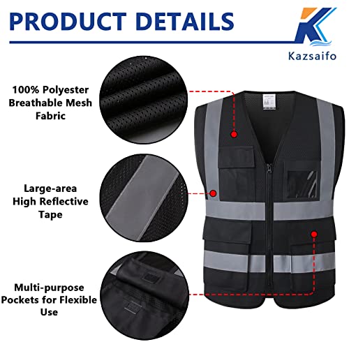 Safety Vest for Men Women with Pockets (KZ170-Black, M) - color: Black-kz170, size: Medium