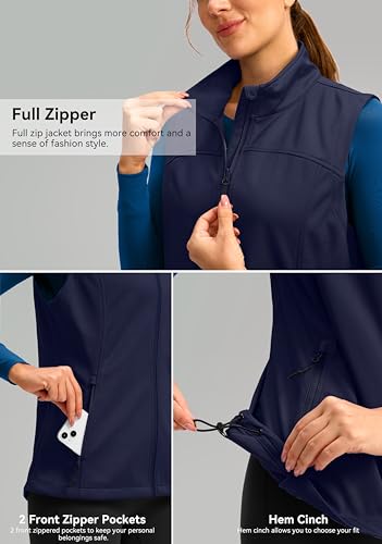 Soothfeel Women's Vest with 4 Pockets Lightweight Jacket Hiking Travel - color: Navy Blue, size: Medium