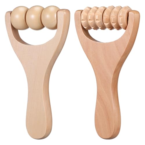 SHINEOFI 2 pcs Wooden Massage Roller Stick Handheld Foot Roller Massager for Acupoint Massage Compact Wood Therapy Tool for Shoulder Neck Legs Arms Back Travel Use