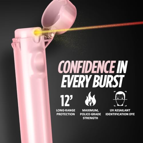 Packin' Heat 0.28 oz Compact Pepper Spray for Self Defense, Small Keychain Pepper Spray for Women, 12 ft Range, 1.44% Major Capsaicinoids, UV Dye, Push-Button Safety Cap, Snap Clip - color: Rose Pink/Black - 2 Pack