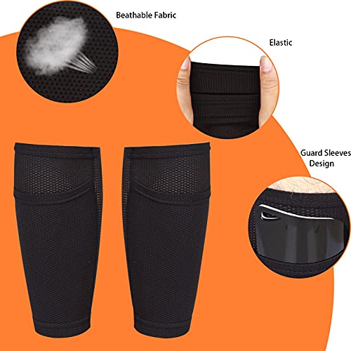 Soccer Shin Guard Sock,Leg Performance Support Football Compression Calf Sleeves with Pocket Can Holding Shin Pads,Comfort Breathable Youth Soccer Shin Guard Holders for Beginner or Elite Athlete - style: Large (1 Pair)
