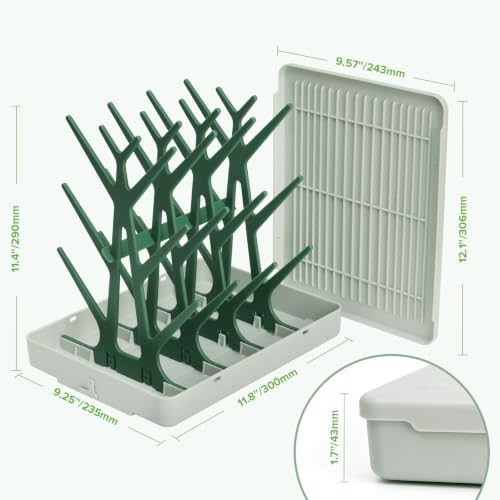 haakaa Baby Bottle Drying Rack with Tray, Space-Saving Bottle Drying Tree - color: Forest Green, size: Large