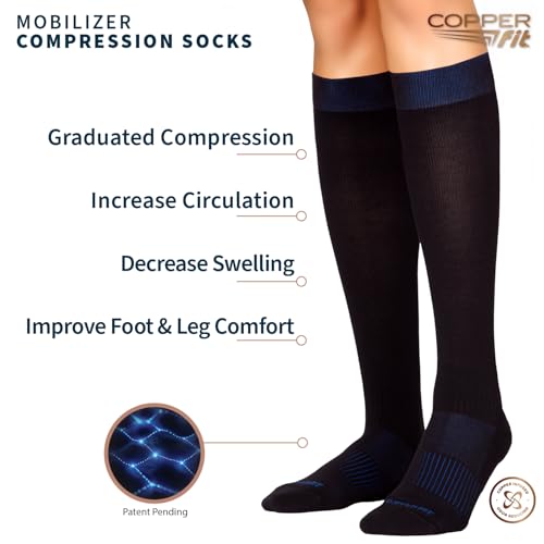 Copper Fit Mobilizer Compression Socks Easy On & Off Improves Circulation, Reduces Swelling for Men & Women, Work & Running - size: Small-Medium