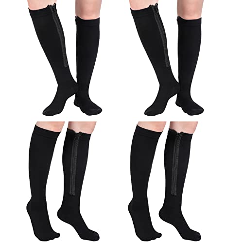 Tarpop 4 Pair Zipper Compression Socks for Women Men - color: Black, size: 5xl