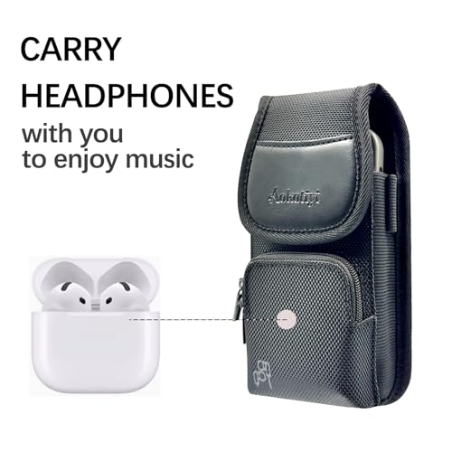 Nylon Phone Holster with Zipper Pocket, Belt Clip Pouch for iPhone 17 16 15 14 Pro Max & Plus