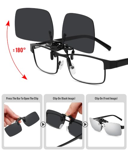 MEETSUN Polarized Clip On Sunglasses for Men Women, Fit Over Glasses - color: 1pack-silver Mirror Lens