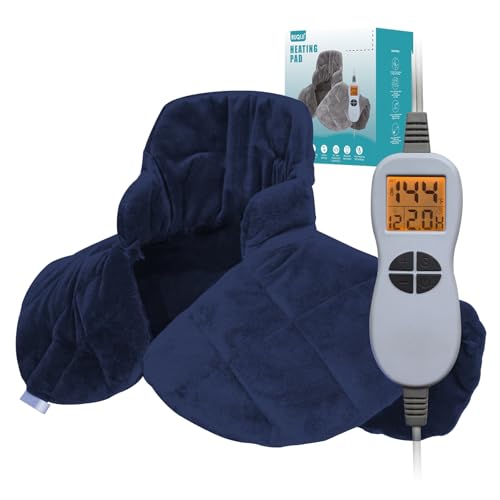 Ruqiji 19" x 24" Weighted Neck&Shoulder Heating Pad, 2.5lbs with 12 Temperature Settings&Countdown Timer,Pain Relief for Neck/Shoulders/Menstrual Pain(Navy Blue) - color: 02-navy Blue