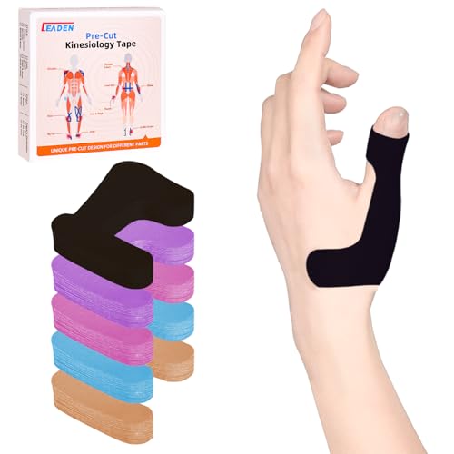 Precut Kinesiology Tape for Thumb, Left Hand, 40 Pcs, Black - color: Black, size: Left Hand