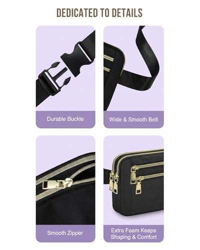 Fanny Packs for Women Crossbody Belt Bags, Waist Pack with Adjustable Strap - color: B-Black, size: Double Layer