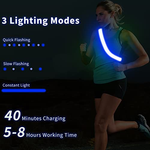 High Visibility USB-C Rechargeable LED Running Lights for Runners, 360° Reflective LED Light Up Running Vest Gear for Walking at Night