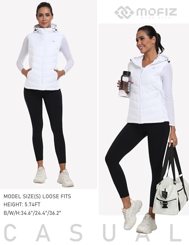 MoFiz Womens Puffer Vest Hooded Lightweight Sleeveless Down Jacket - color: White, size: Medium