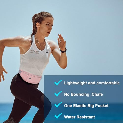 Slim Running Belt for Women Men,Runners Fanny Pack Phone Holder,Money Belt,Running Gear Accessories,with 3 Pockets.(Pink) - color: Pink
