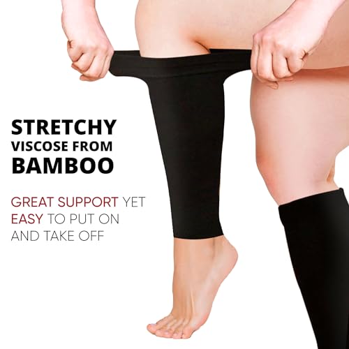 BAMS Plus Size Calf Compression Sleeve for Women & Men, Viscose from Bamboo Extra Wide Leg Support for Shin Splints, Leg Pain Relief and Support, Swelling, Travel (Calf Black, XXL) - size: XX-Large