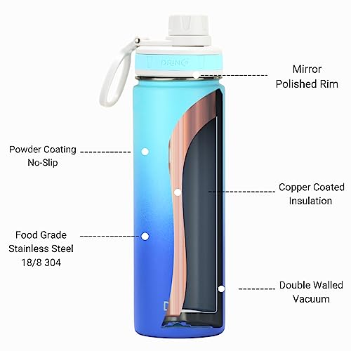 Drinco Stainless Steel Water Bottle Spout Lid Vacuum Insulated Double Wall Water Bottle Wide Mouth Leak Proof Keep Cold Sport Camping Hiking (22oz Morning Sky Blue) - color: 22oz Morning Sky Blue