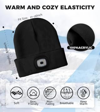 HEYAXA Bluetooth Beanie Hat, USB Rechargeable 4 LED Wireless Music Running Headlamp Cap, Dad Gifts for Husband, Dad, Birthday Gifts for Men, Dad, Father, Women, Him, Her, Black - color: Black