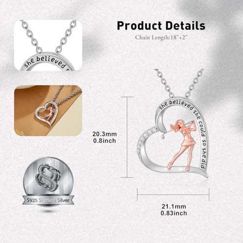 PROESS Tennis/Basketball/Soccer/Gymnastics/Running/Golf/Barbell Necklace 925 Sterling Silver Sports Pendant Inspirational Jewelry Gifts for Women - style: Golf