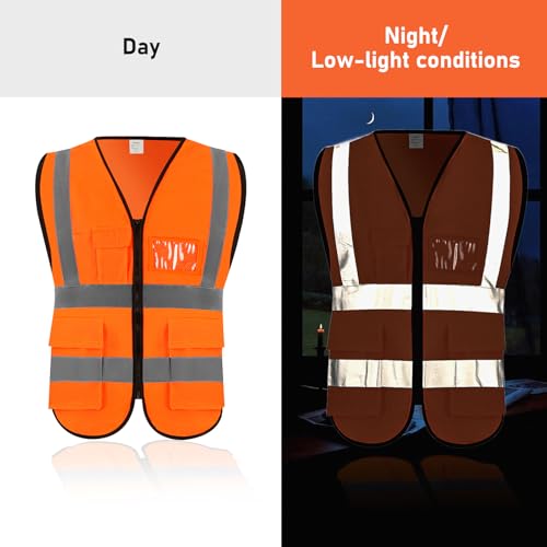 High Visibility Safety Vest with Pockets and Zipper, 1 Pack 5 Pack - color: Orange-mesh, size: Medium