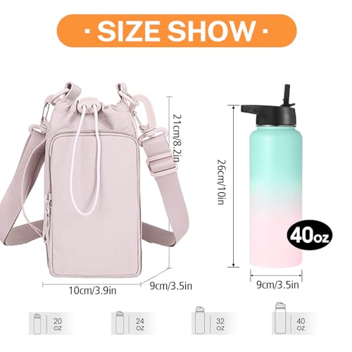 Water Bottle Holder with Phone Pocket for 40/32 oz,Water Bottle Holder/Sleeve with Adjustable Shoulder Strap and Charm. - color: Pink