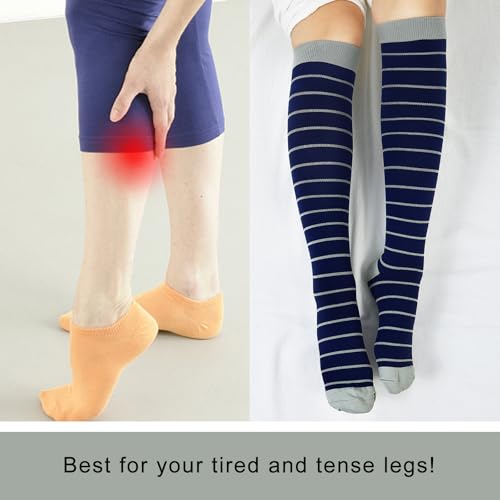 Junely Compression Socks for Women Knee High Striped Polka Dot Stockings - color: A8-navy