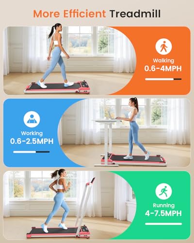 ANCHEER Walking Pad with Incline - Under Desk Treadmill with Handle Bar - color: Rose Gold Pink