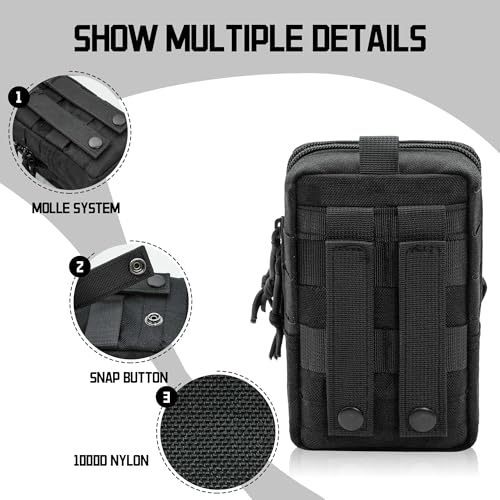 Molle Phone Pouch, 2 Piece 1000D Laser-Cut Tactical Small Molle Admin Pouch, Hook & Loop Heavy Duty Belt Molle Pouches for Belt Backpack Vest - color: UPGRADE DUAL-BLACK