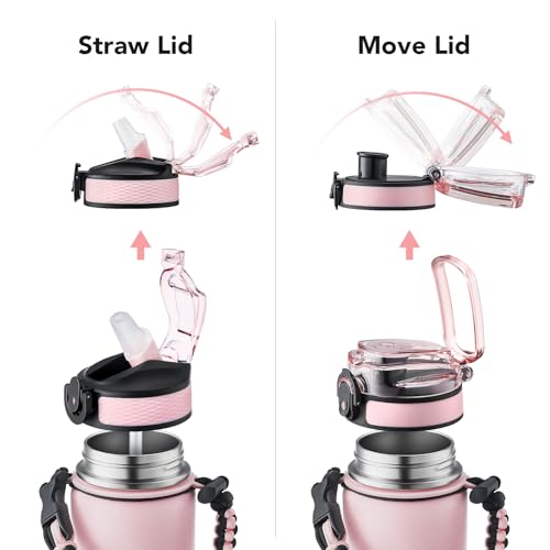 GOSWAG 24oz Insulated Stainless Steel Travel Water Bottle, 2 Lids - color: Pink-White Ombré