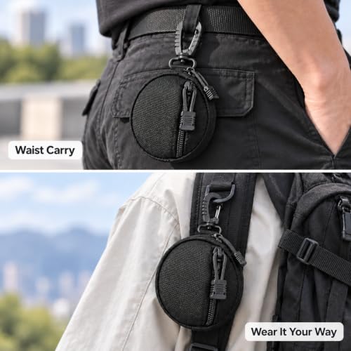 Small Tactical EDC Pouch, 1000D Nylon Round MOLLE Pod for Men - color: Black