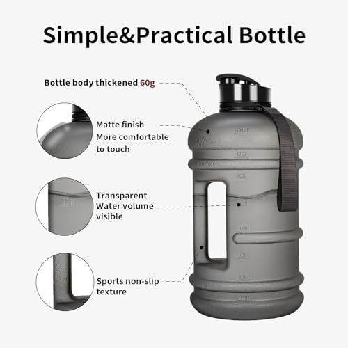 TOOFEEL Half Gallon Water Jug - 2 Liter BPA Free Reusable Bottle with Measurements - Ideal for Gym, 74 oz Matte Light Gray - color: Matte Light Gray, style: 74 oz water bottle
