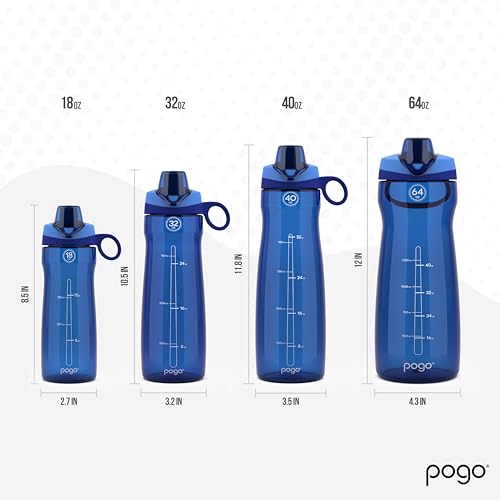 Pogo 64oz Plastic Water Bottle with Chug Lid and Carry Loop, Blue - color: Blue, size: 64 Ounces