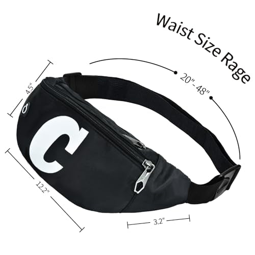 Fanny Packs for Men and Women Water-Repellent Sports Waist Pack Bag - color: 1pack-Black Letter C