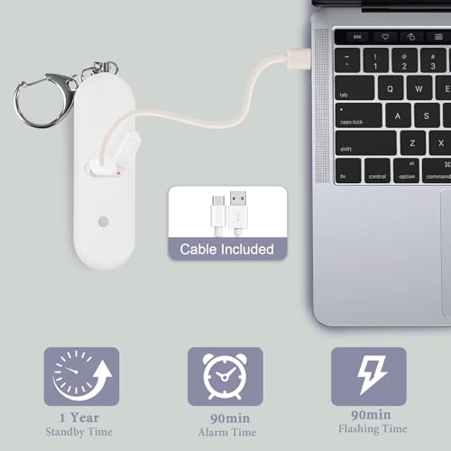 Personal Safety Alarm - Waterproof Rechargeable Security Alarm - 140dB Extra Loud Siren & Strobe Light - Self Defense Keychain - Gift for Women, Teenagers, College Girls, Seniors (White) - color: New White