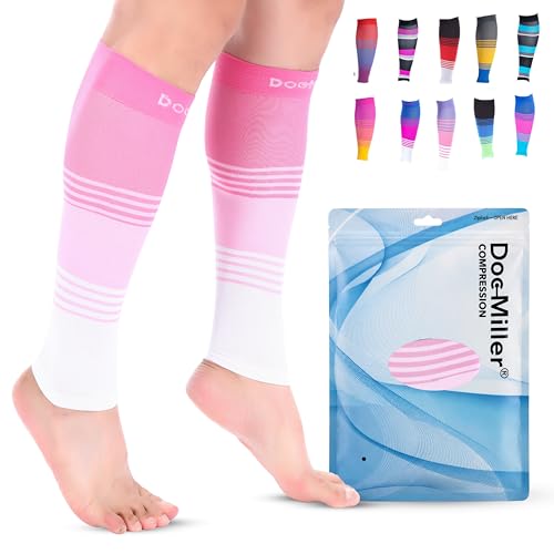 Doc Miller Calf Compression Sleeve 20-30 mmHg for Men & Women, 1 Pair - color: Pink.Pink.White, size: Medium